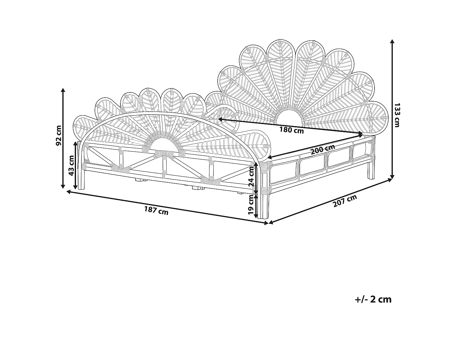 Bed Rotan FLORENTINE 180 x 200 cm Lichtbruin