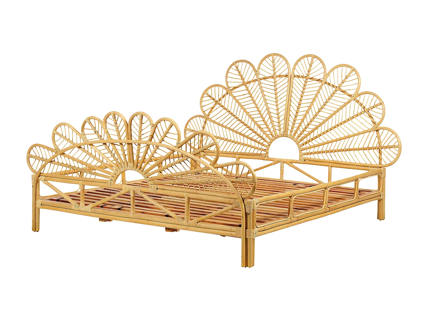 Lit avec sommier Rotin FLORENTINE 180 x 200 cm Marron clair