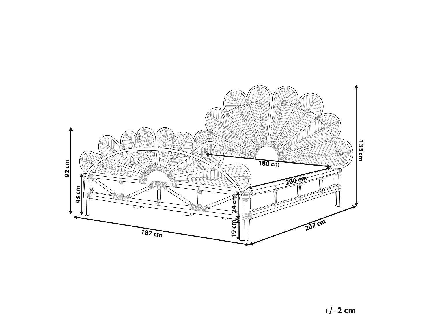 Bed Rattan FLORENTINE 180 x 200 cm (EU Super King) Light Brown