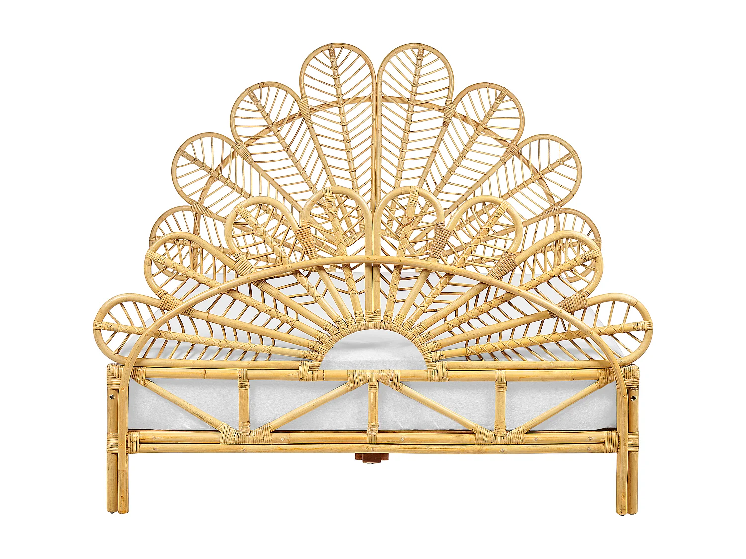 Bett Rattan hellbraun Lattenrost 140x200 cm Kopf- & Fußteil Pfauform Florentine