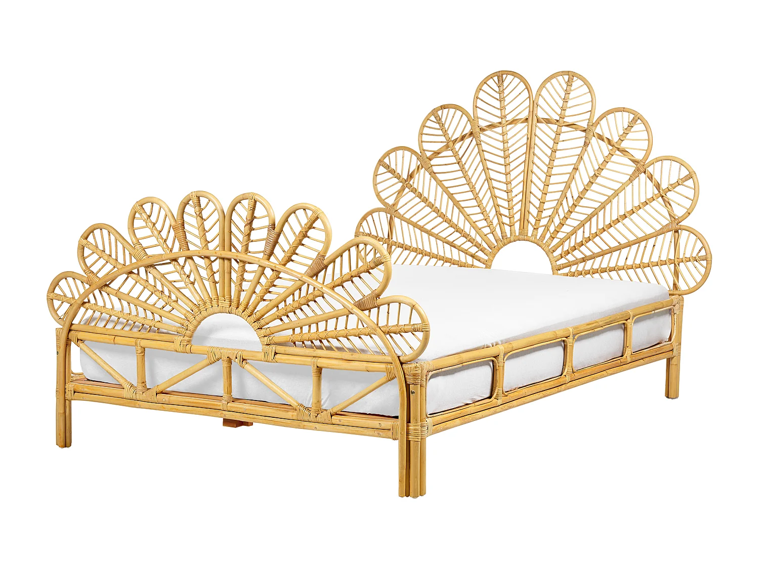 Lit avec sommier Rotin FLORENTINE 140 x 200 cm Marron clair