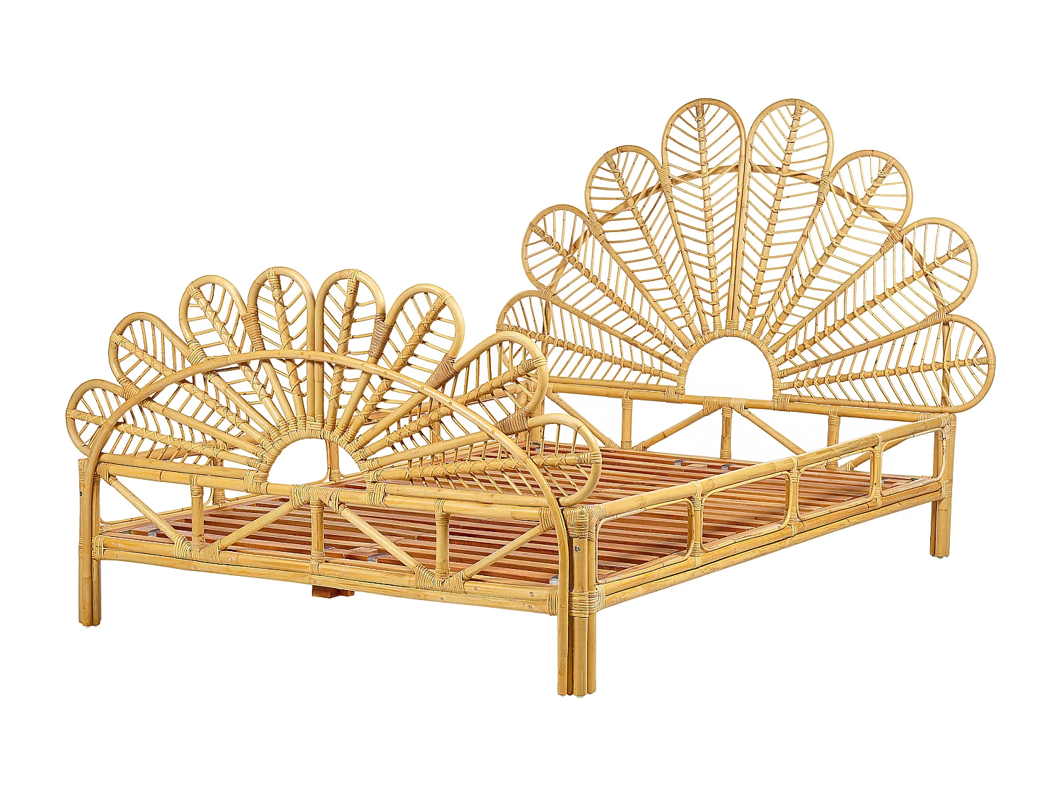 Lit avec sommier Rotin FLORENTINE 140 x 200 cm Marron clair