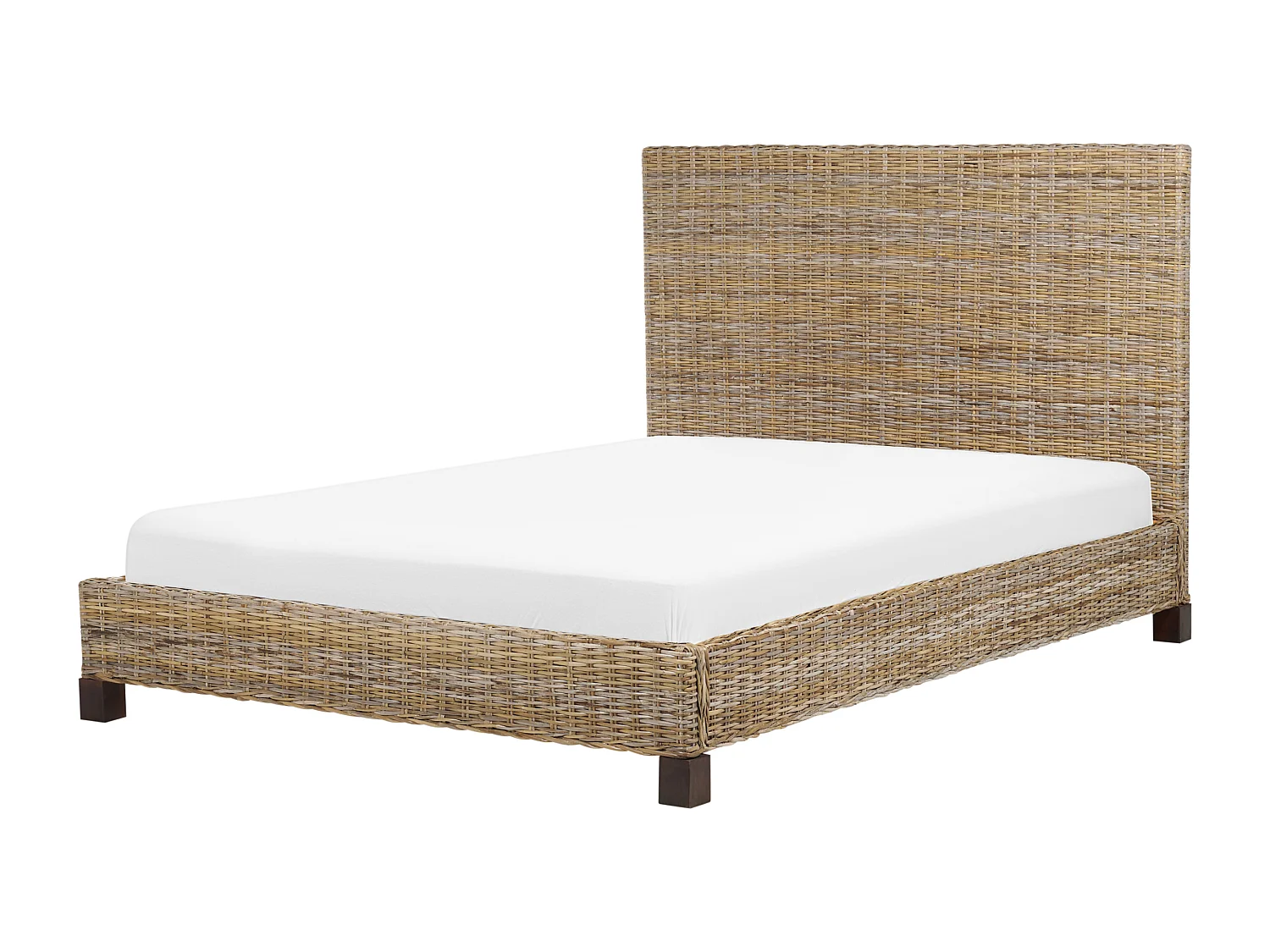 Bett Rattan natürlich mit Lattenrost 140 x 200 cm hohes Kopfteil Boho Salbris