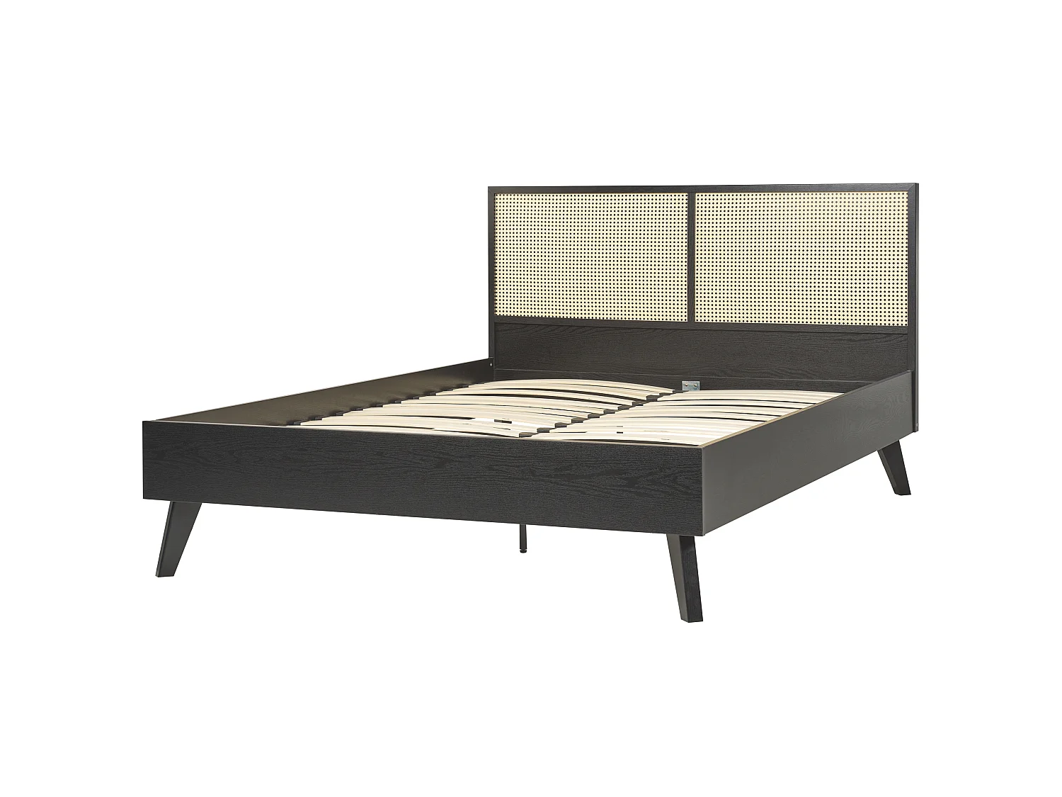 Bett schwarz mit hohem Kopfteil Wiener Geflecht Lattenrost 140x200 cm Monpazier