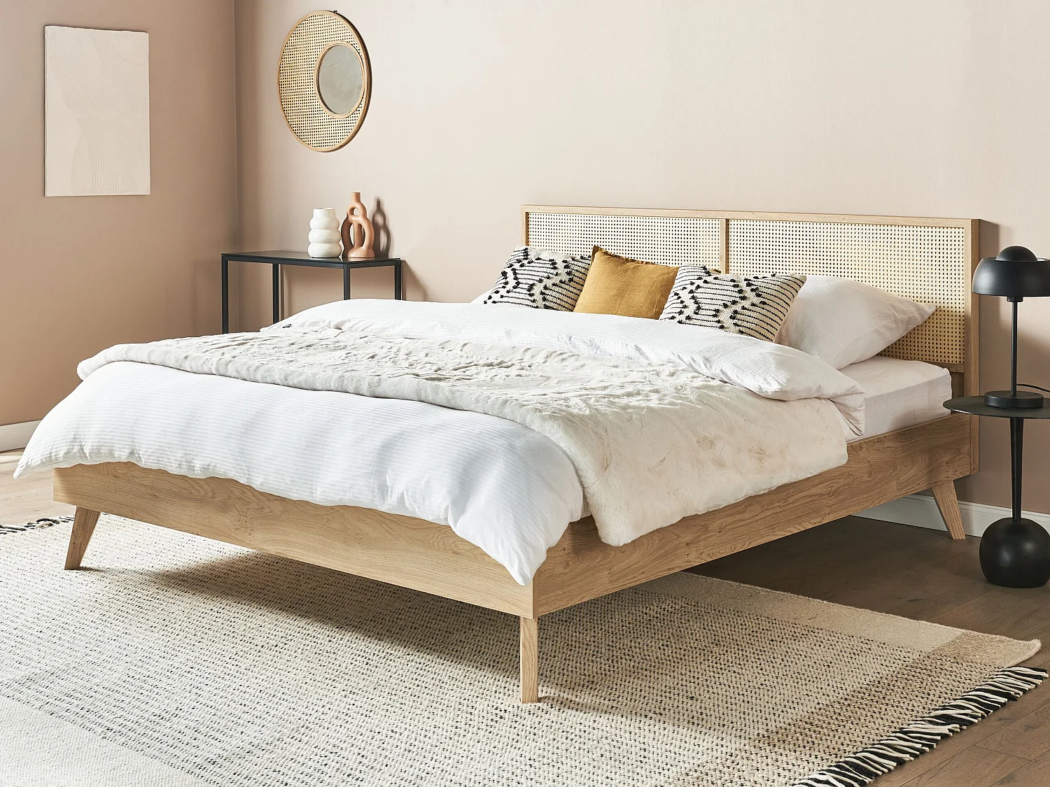 Bed Rattan MONPAZIER 180 x 200 cm (EU Super King) Light Brown