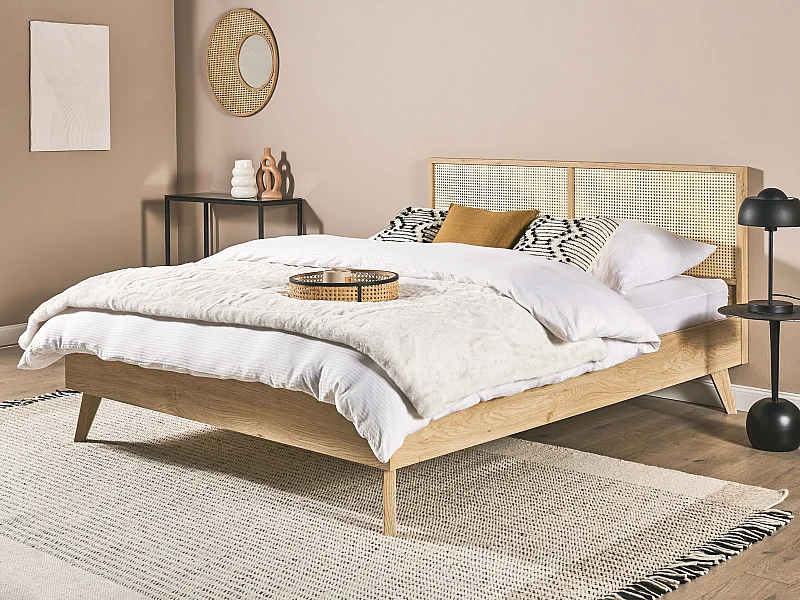 Lit avec sommier Rotin MONPAZIER 160 x 200 cm Marron clair