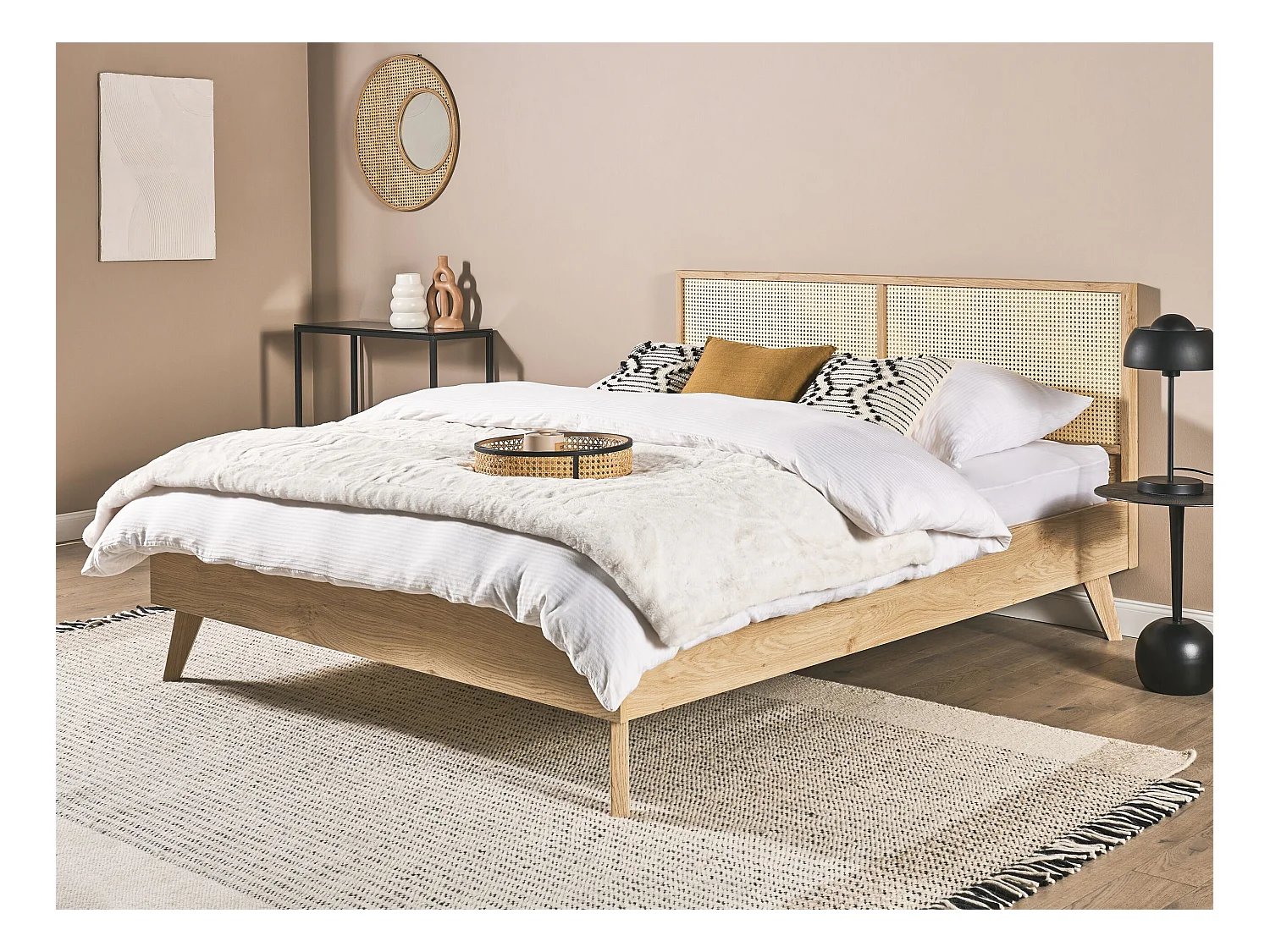 Lit avec sommier Rotin MONPAZIER 160 x 200 cm Marron clair