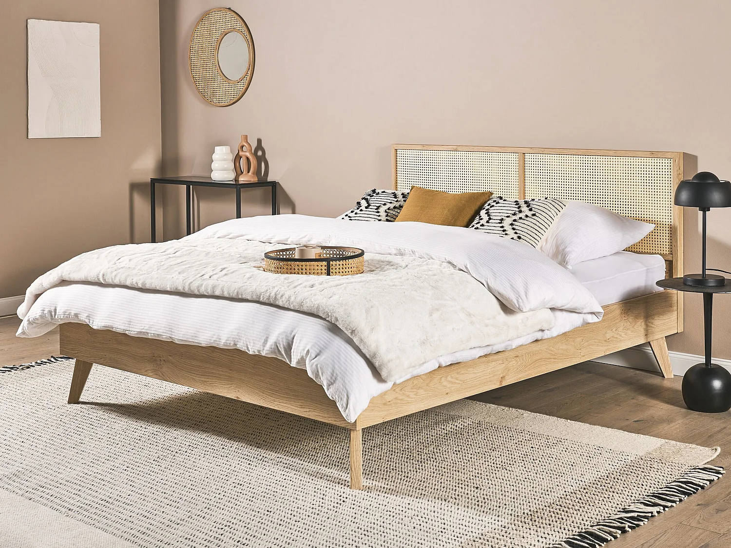 Lit avec sommier Rotin MONPAZIER 160 x 200 cm Marron clair