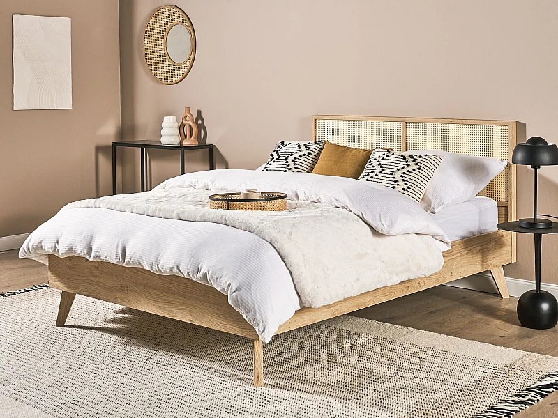 Letto Rattan MONPAZIER 140 x 200 cm Legno chiaro