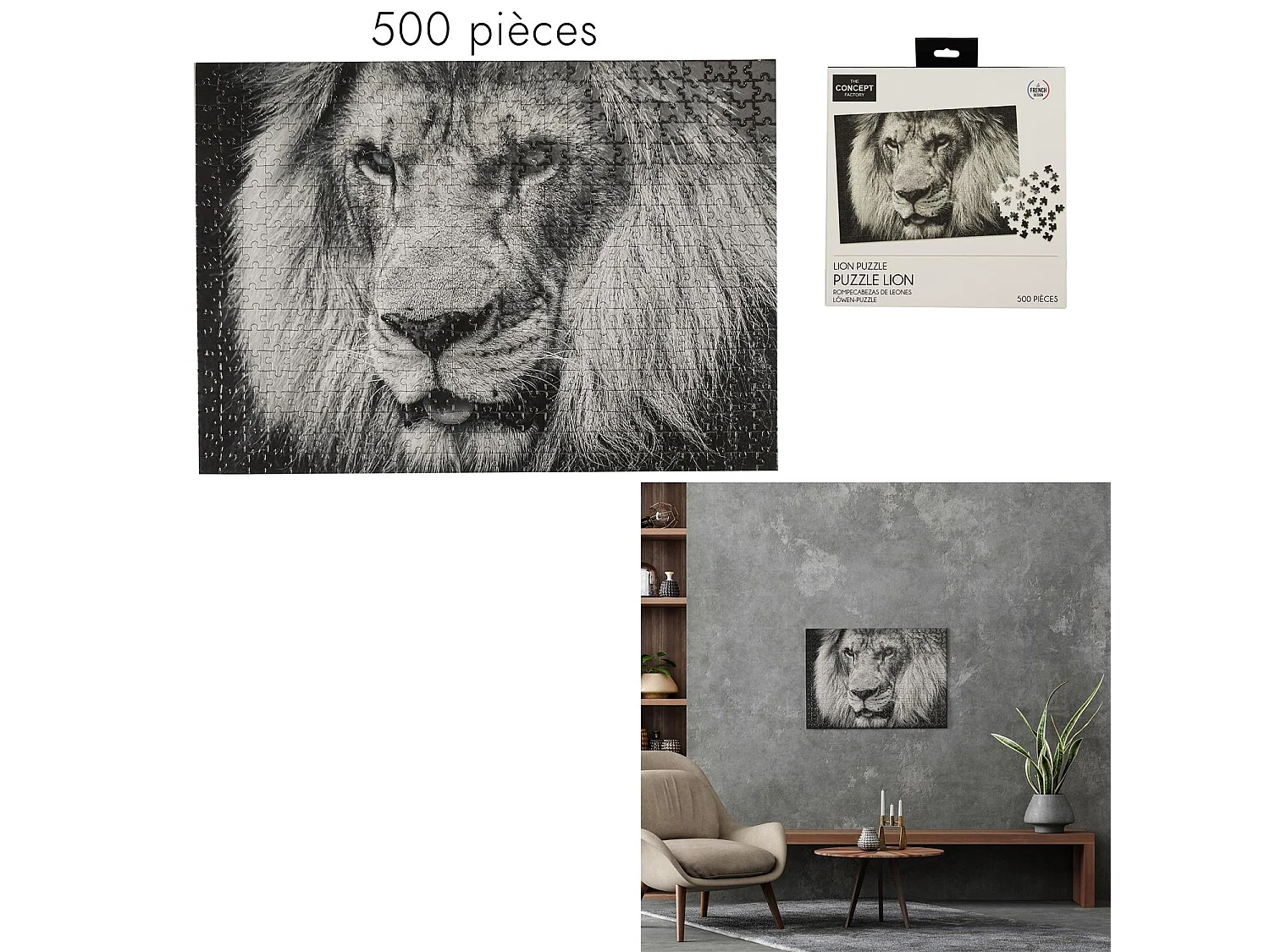 Puzzle Lion "500 Pièces" 35x48cm Noir & Blanc