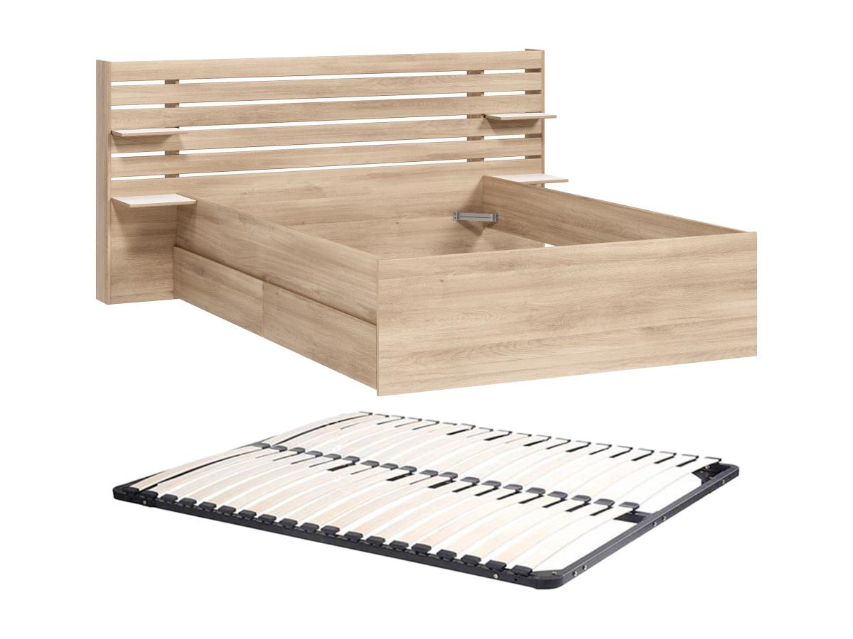 Bett 140 x 190/200 cm mit Stauraum + Lattenrost - Holzfarben - TENALIA II günstig online kaufen