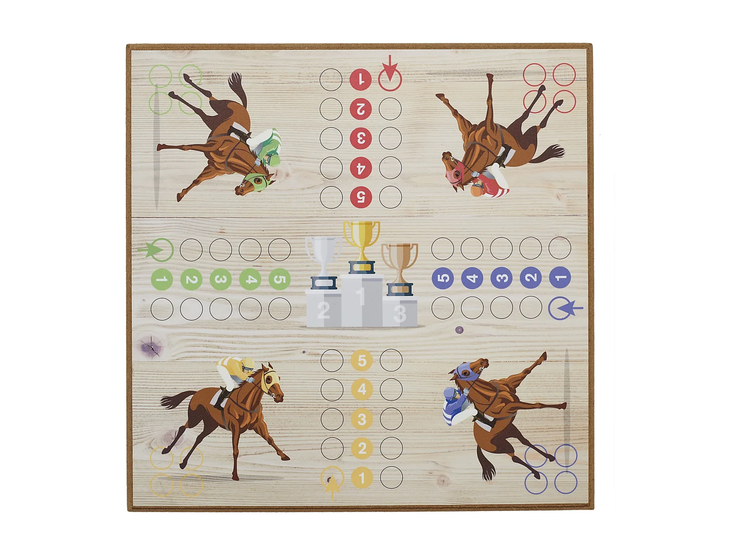 9jeu Des Petits Chevaux En Bois Rouge, Bleu, Vert, Jaune