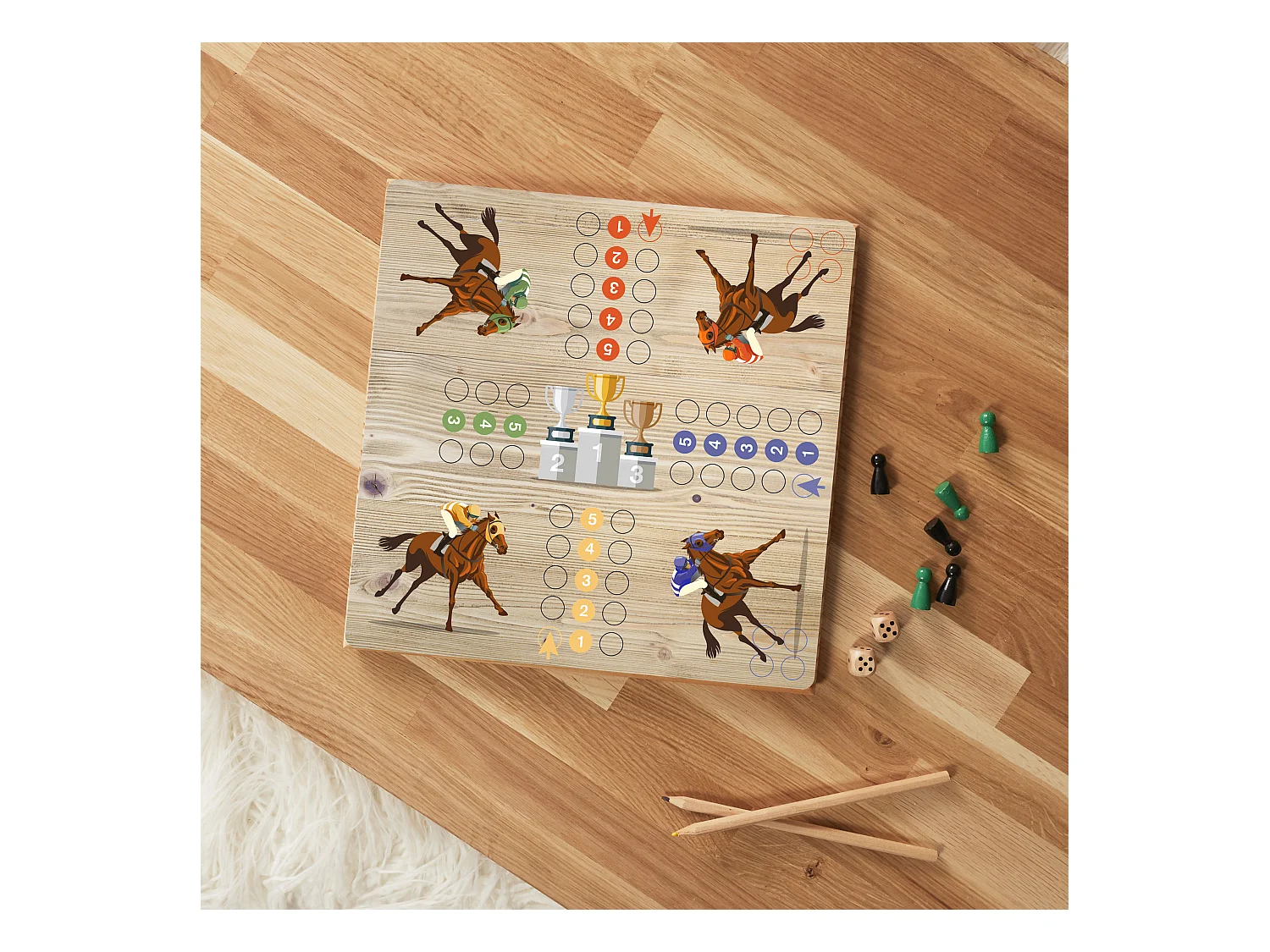 9jeu Des Petits Chevaux En Bois Rouge, Bleu, Vert, Jaune