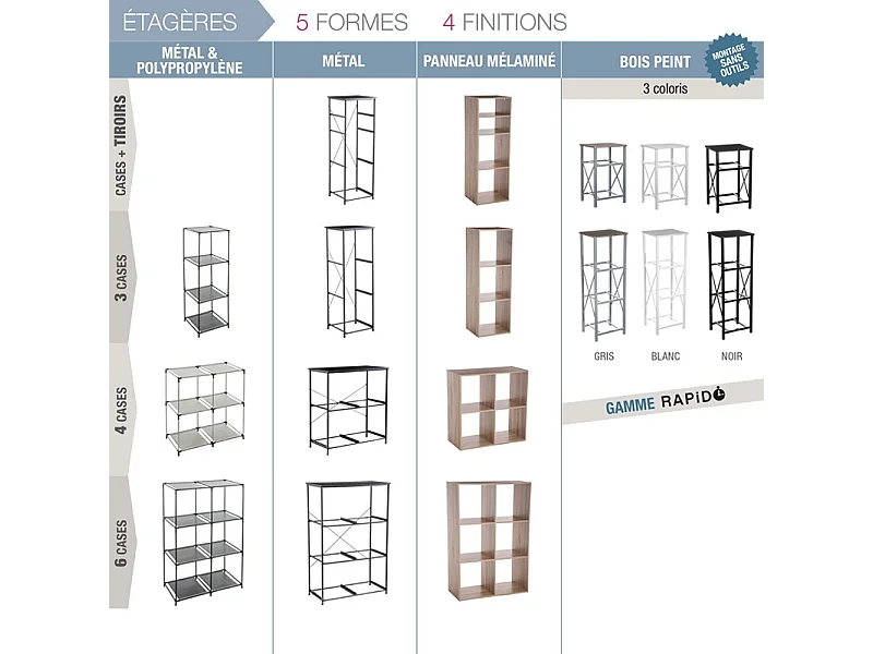 Étagère 3 Casiers "Mix N Modul" 34cm Noir
