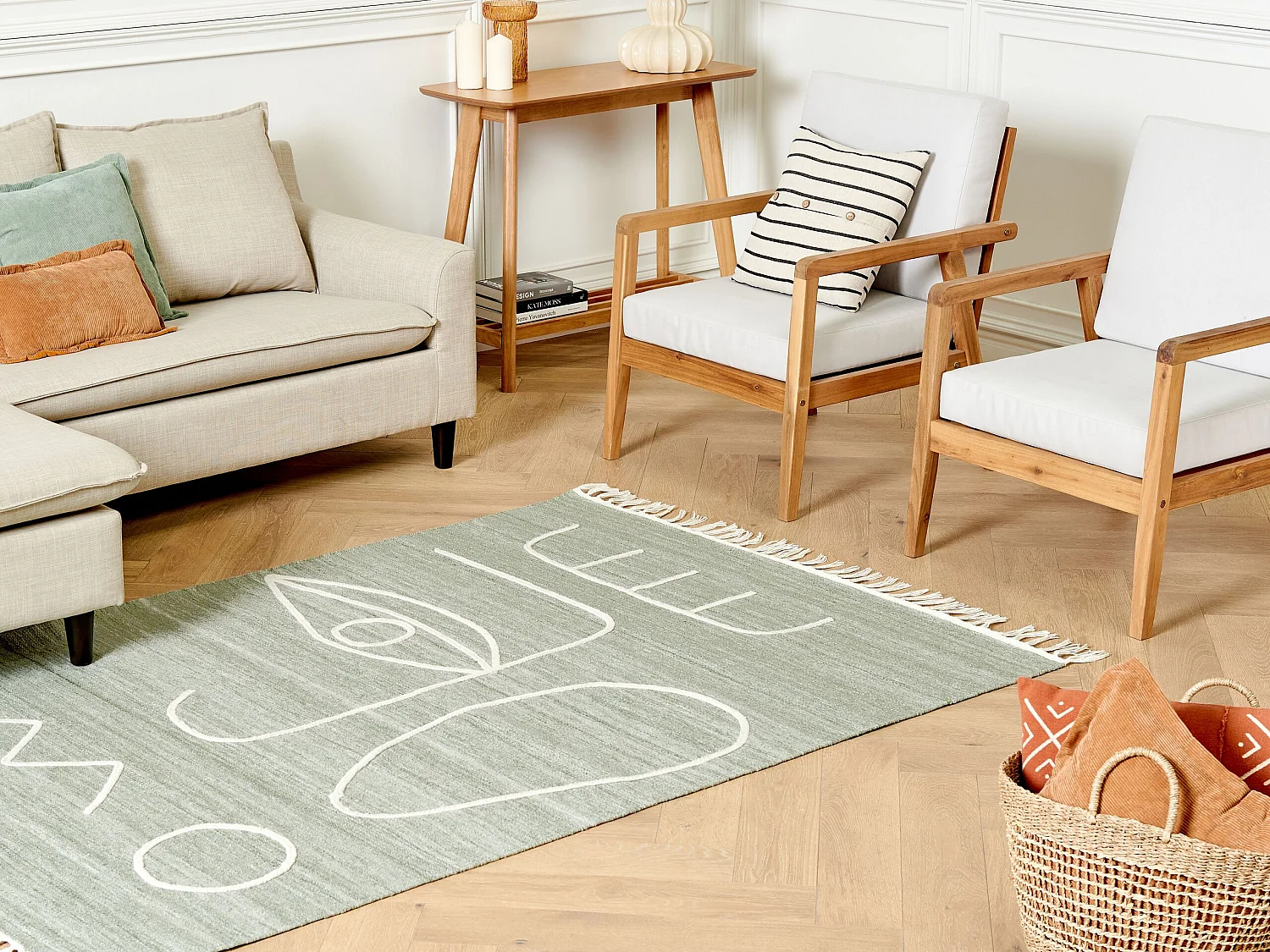 Teppich grün mit Fransen abstraktes Muster 140x200 cm Indoor & Outdoor Boho Yavu