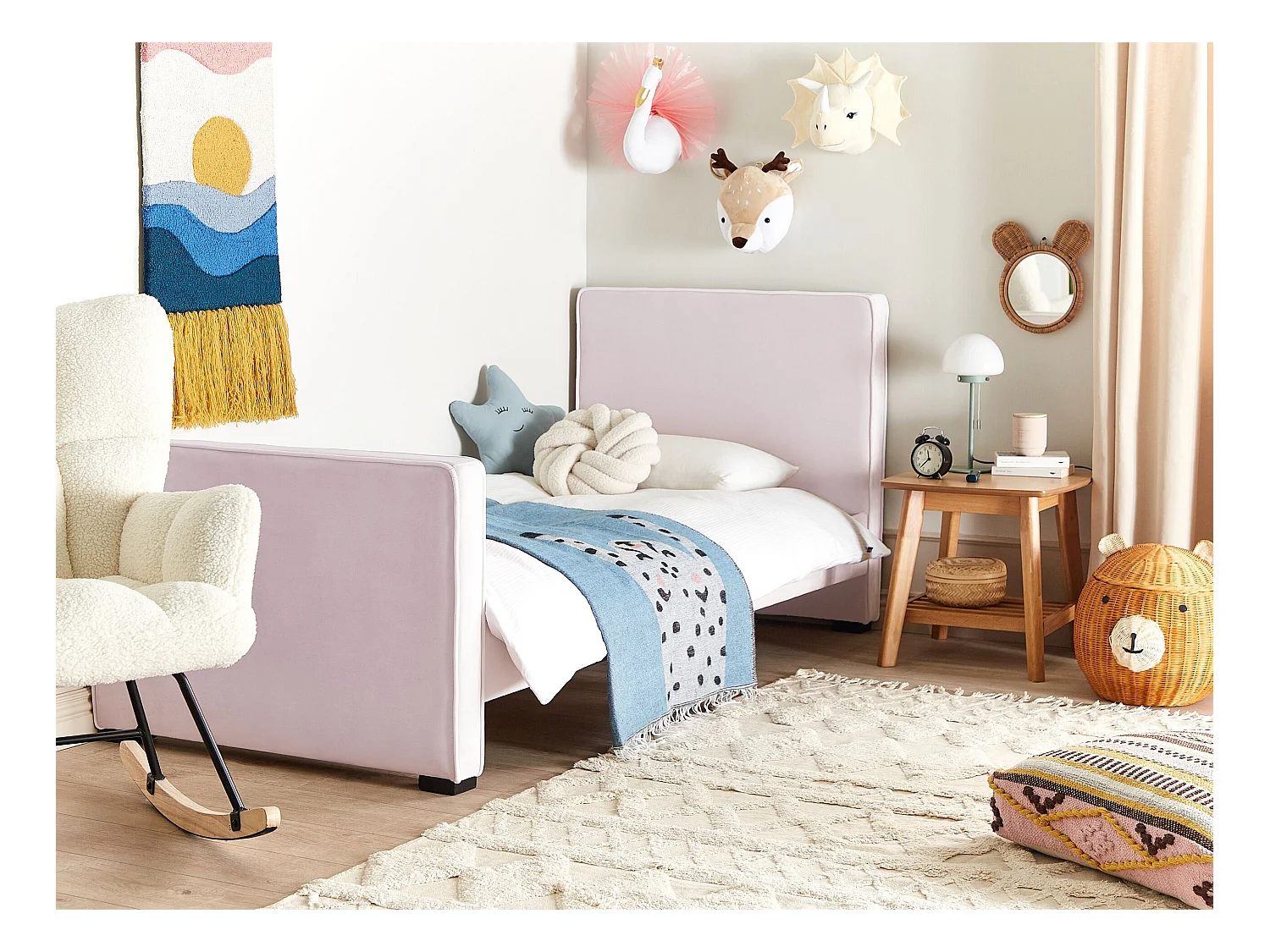 Lit d'enfant Velours TEENIE 90 x 200 cm Rose pastel