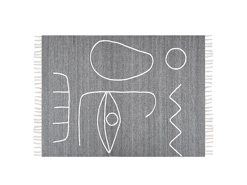 Teppich grau mit Fransen abstraktes Muster 140x200 cm Indoor & Outdoor Boho Yavu