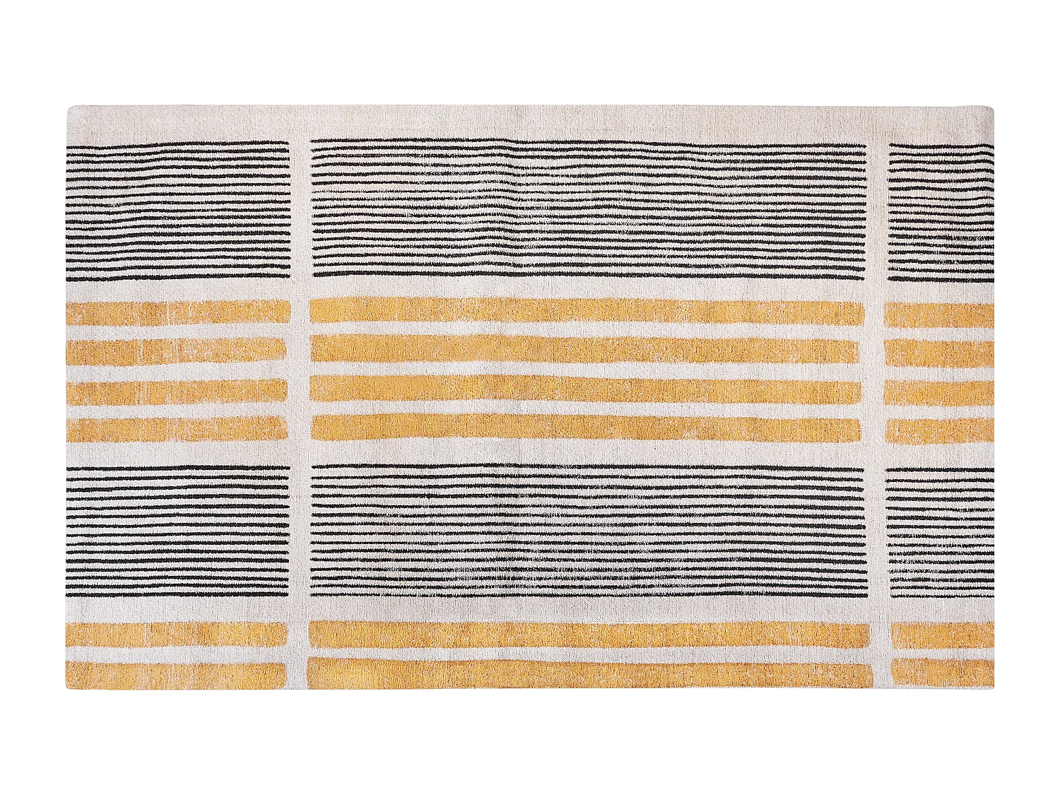 Teppich Baumwolle gelb / schwarz 140x200 cm Streifenmuster Kurzflor modern Katra