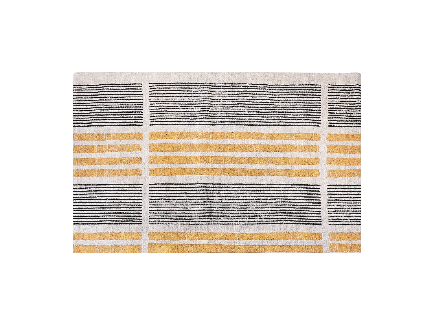 Teppich Baumwolle gelb / schwarz 140x200 cm Streifenmuster Kurzflor modern Katra