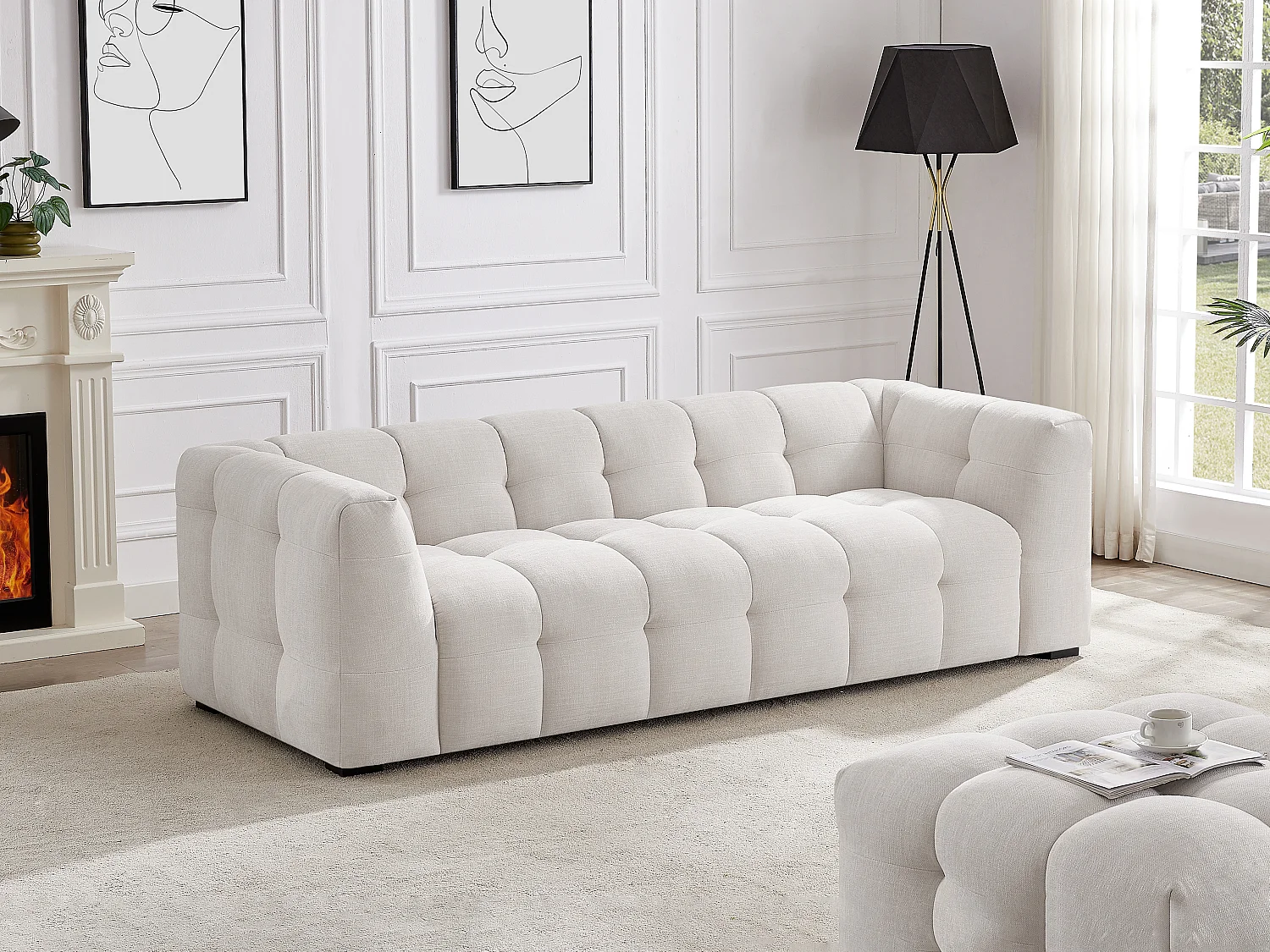 Sofa 3-Sitzer - melierter-Stoff - Beige - DILOME von Pascal Morabito