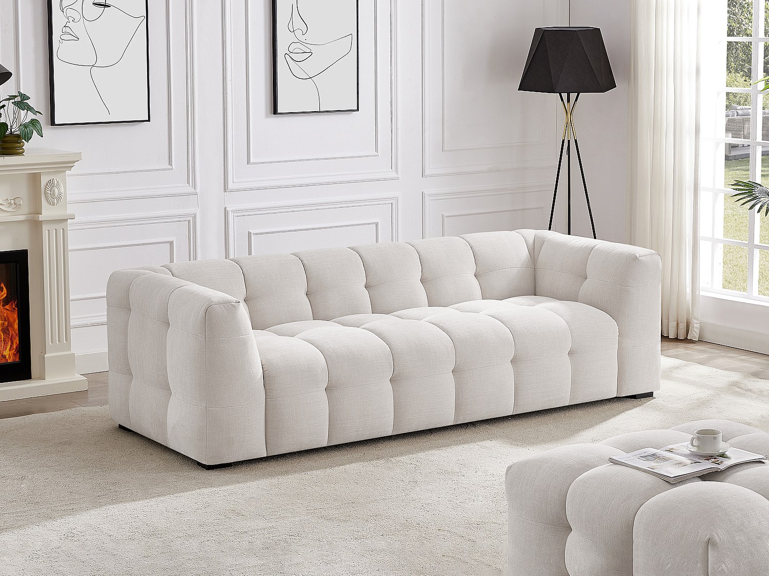 Sofa 3-Sitzer - melierter-Stoff - Beige - DILOME von Pascal Morabito günstig online kaufen