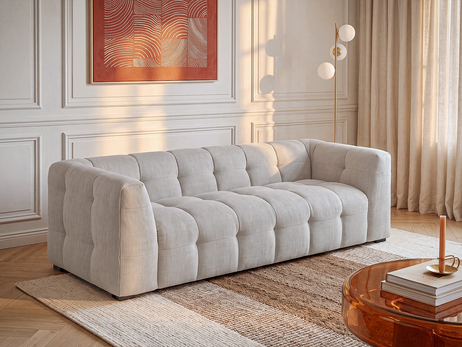 Canapé 3 places en tissu chiné beige DILOME