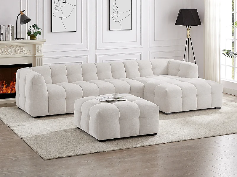 Kanapa narożna prawostronna z beżową melanżową tapicerką - DILOME Pascala Morabito