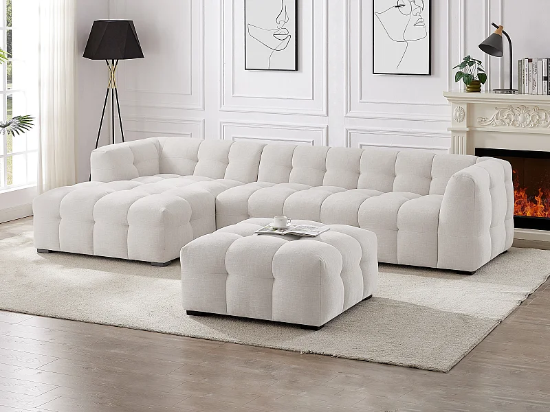 Canapé d'angle gauche en tissu chiné beige DILOME de Pascal Morabito