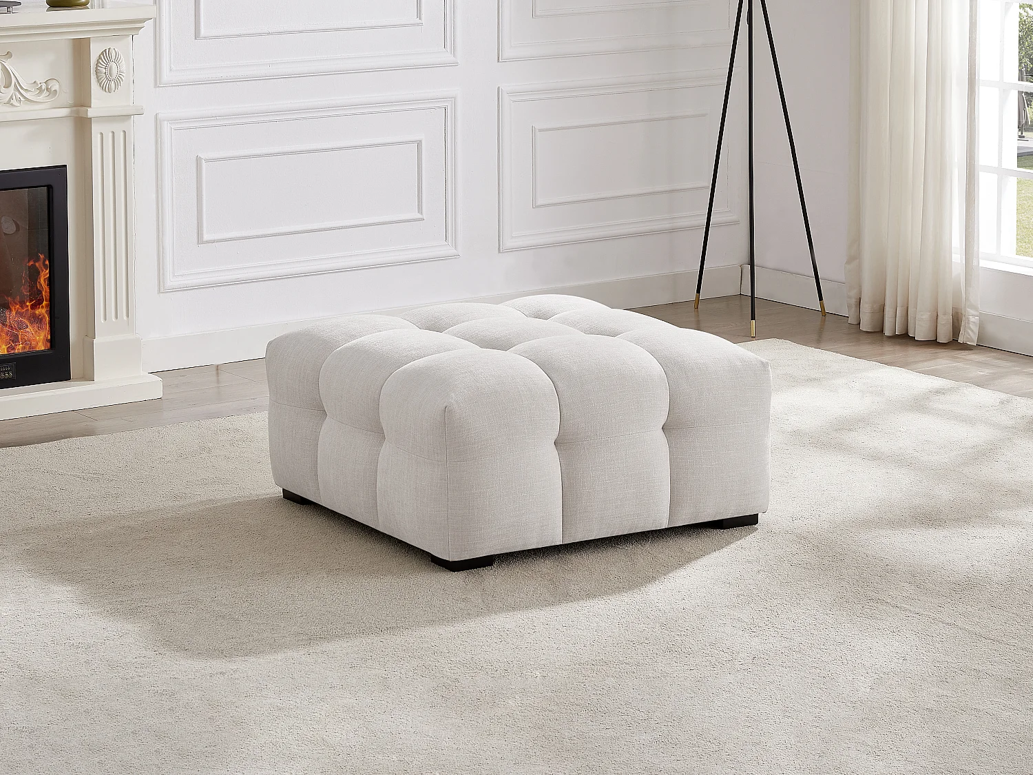 Pouf en tissu chiné beige DILOME de Pascal Morabito