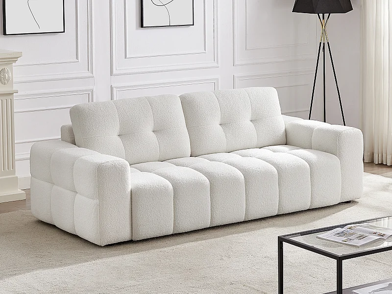 Sofa 3-Sitzer - Bouclé-Stoff - Weiß - SOPELANA