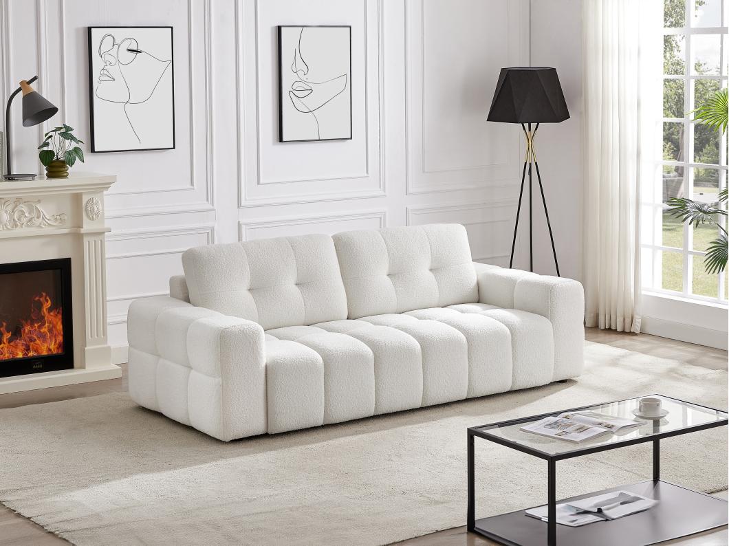 Sofá de 3 lugares tecido bouclé branco - SOPELANA