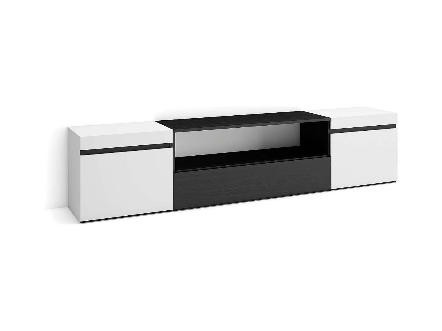 TV-Meubel, Lowboard, 200x35x45cm, Voor tv's tot 80", TV-Tafel, Wit en Zwart