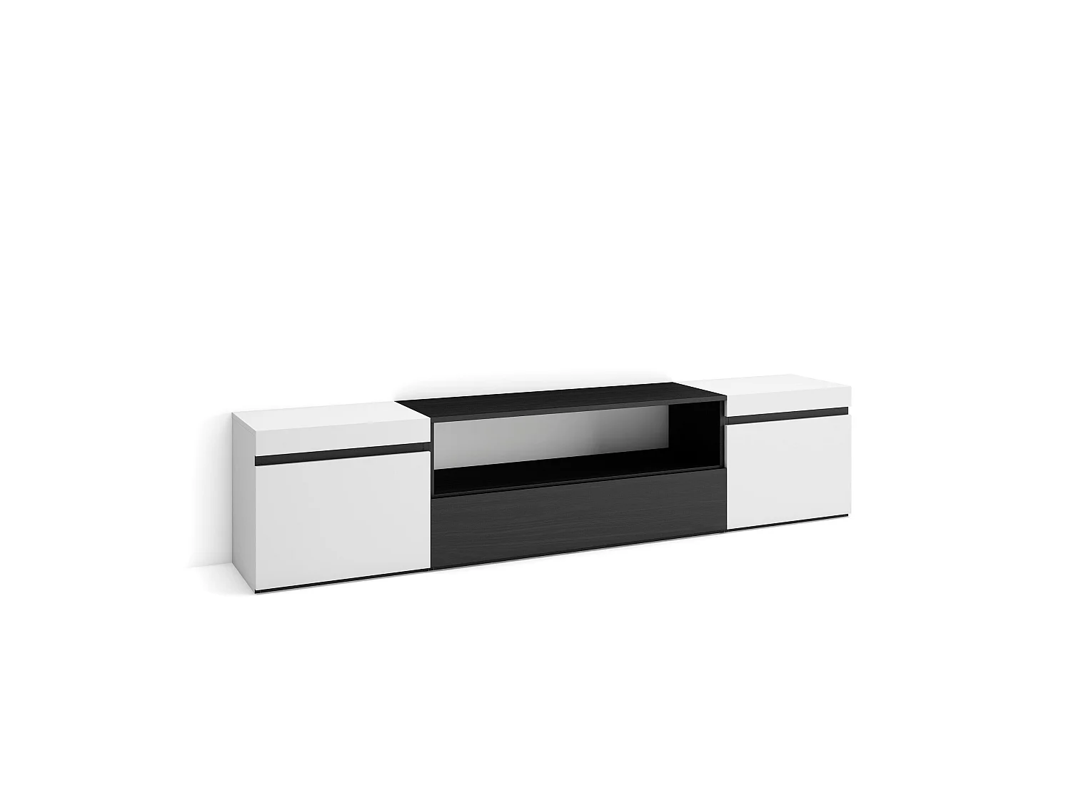 Meuble TV, Banc Télé, 200x35x45cm, Pour les TV jusqu'à 80", Meubles de salon, Blanc et noir