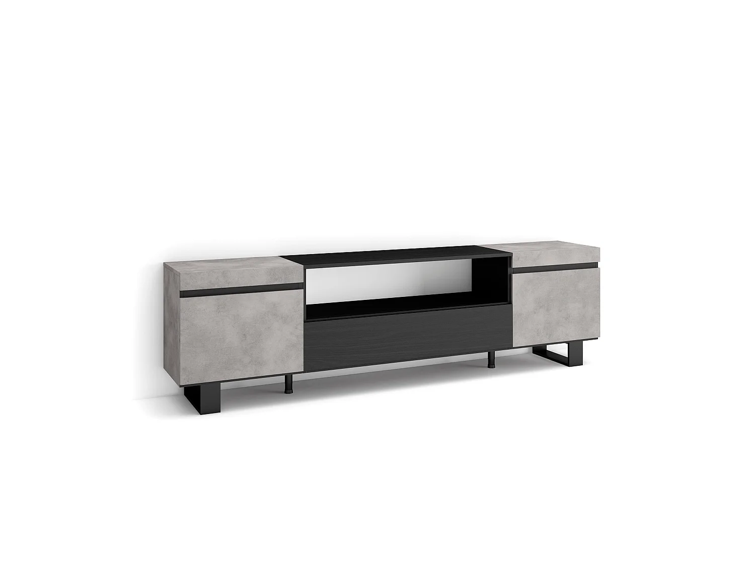 Meuble TV, Banc Télé, 200x35x57cm, Pour les TV jusqu'à 80", Design industriel, Ciment