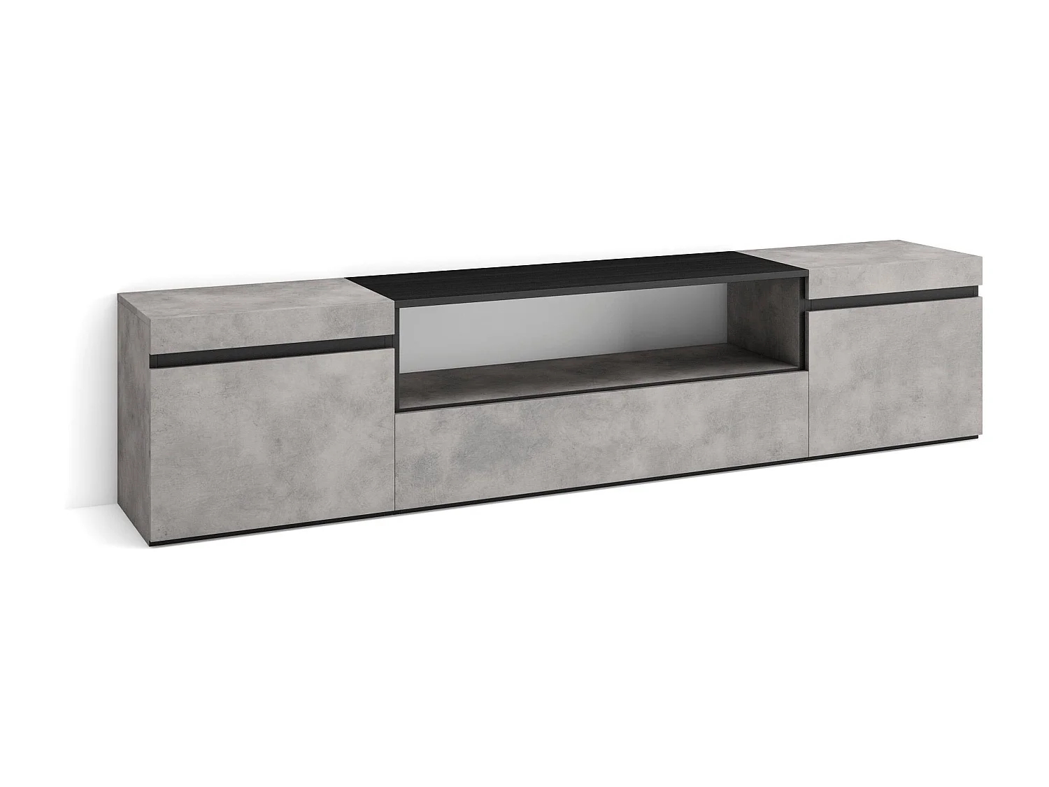 Meuble TV, Banc Télé, 200x35x45cm, Pour les TV jusqu'à 80", Meubles de salon, Ciment