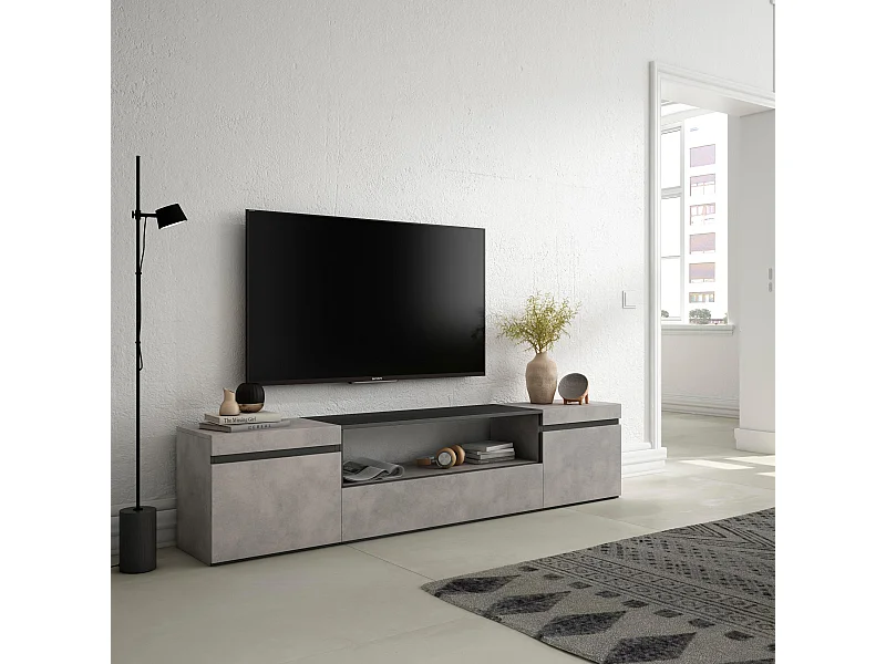 Mobile TV Soggiorno, 200x35x45cm, Per TV fino a 80", Mobile Soggiorno, Cemento