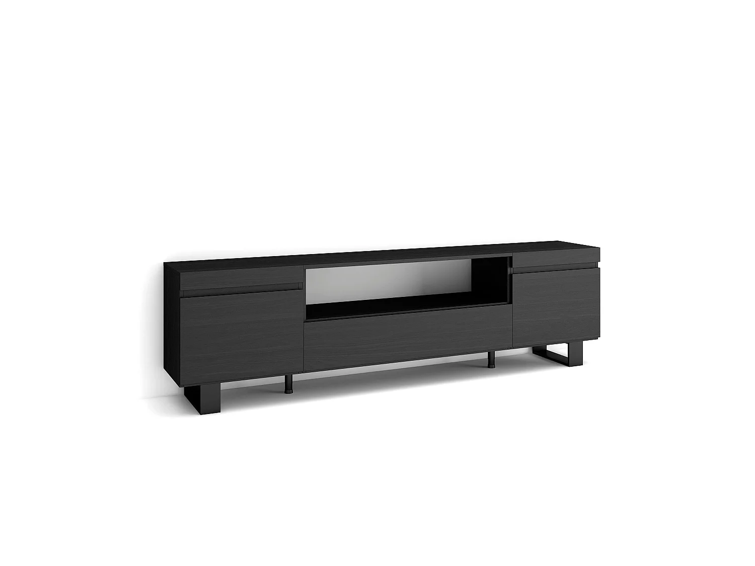 Meuble TV, Banc Télé, 200x35x57cm, Pour les TV jusqu'à 80", Design industriel, Noir
