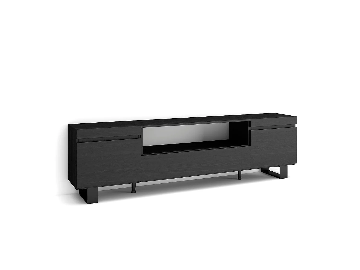 TV-Meubel, Lowboard, 200x35x57cm, Voor tv's tot 80", Industrieel design, Zwart