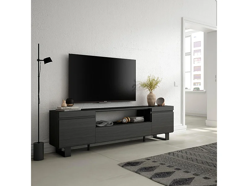 TV-Meubel, Lowboard, 200x35x57cm, Voor tv's tot 80", Industrieel design, Zwart