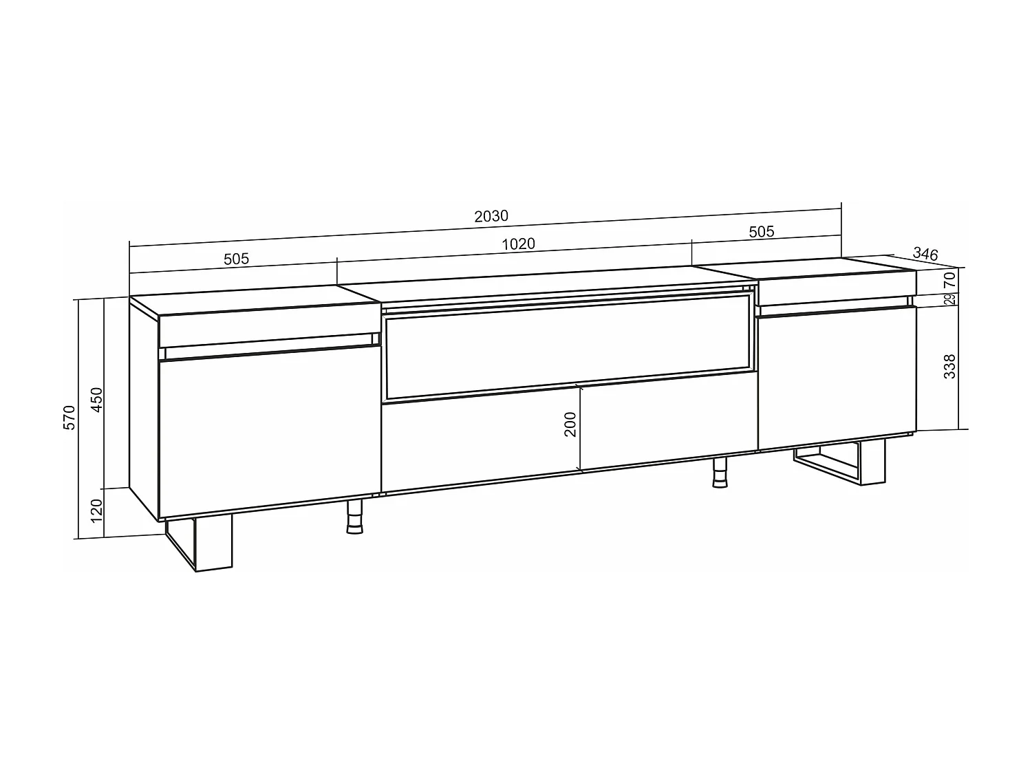 Meuble TV, Banc Télé, 200x35x57cm, Pour les TV jusqu'à 80", Cheminée électrique, Design industriel, Chêne et noir