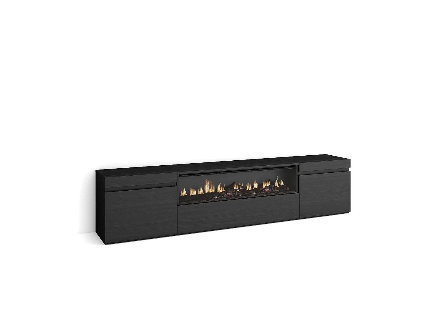 Meuble TV, Banc Télé, 200x35x45cm, Pour les TV jusqu'à 80", Cheminée électrique, Noir
