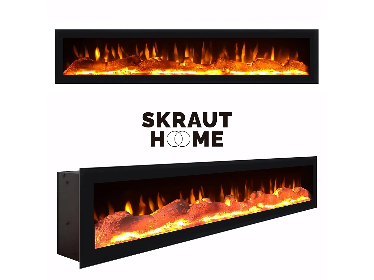 TV-Meubel, Lowboard, 200x35x45cm, Voor tv's tot 80", Elektrische haard, Hangend, Zwart