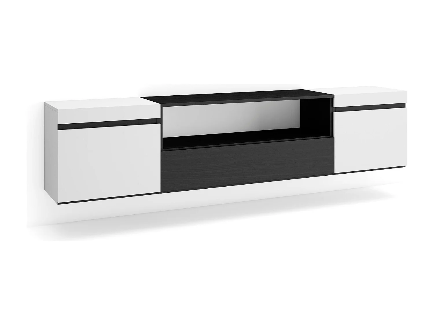 Mobile TV Soggiorno, 200x35x45cm, Per TV fino a 80", Sospeso, da appendere, Bianco e nero