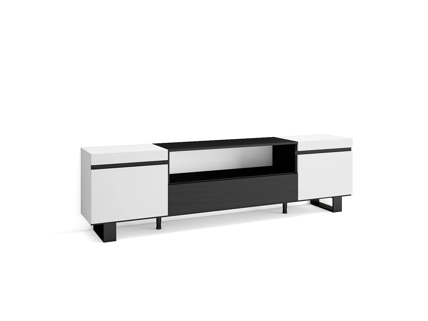 Mueble TV, Televisión, 200x35x57cm, Para TV hasta 80", Diseño industrial, Blanco y negro