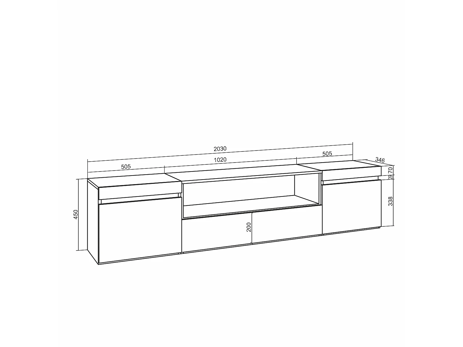 TV-Meubel, Lowboard, 200x35x45cm, Voor tv's tot 80", TV-Tafel, Cement