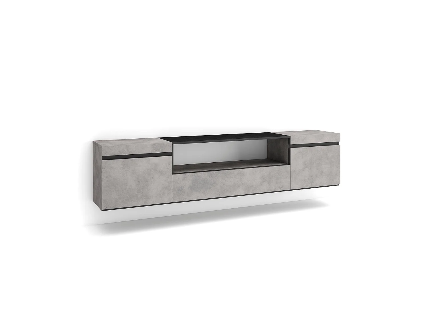 TV-Meubel, Lowboard, 200x35x45cm, Voor tv's tot 80", Hangend, Cement