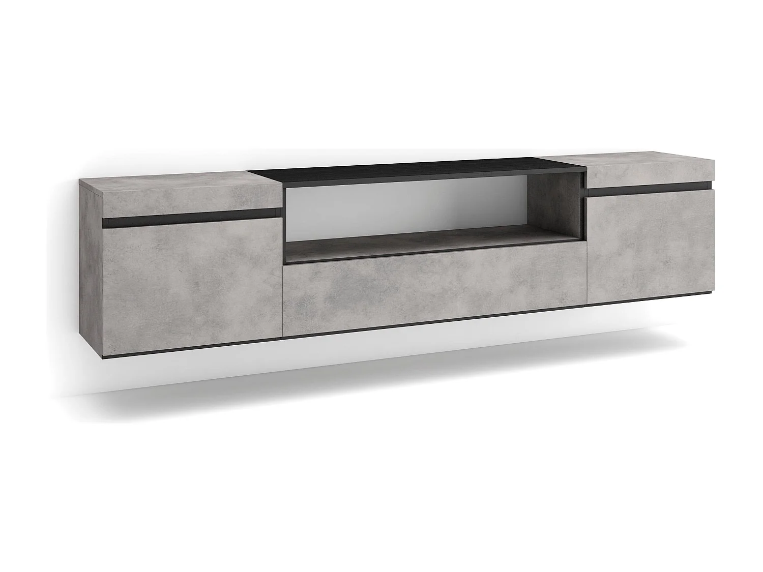 Meuble TV, Banc Télé, 200x35x45cm, Pour les TV jusqu'à 80", Suspendu, Mural, Ciment
