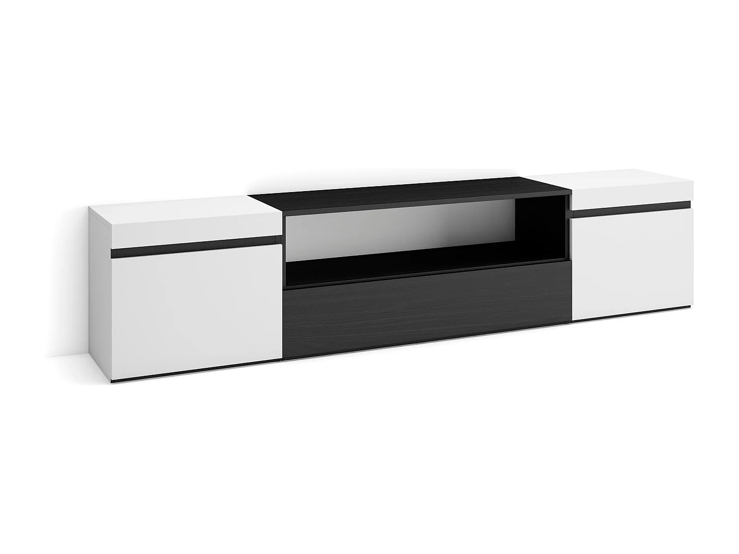 TV-Meubel, Lowboard, 200x45x35cm, Voor tv's tot 80", TV-Tafel, Wit en Zwart