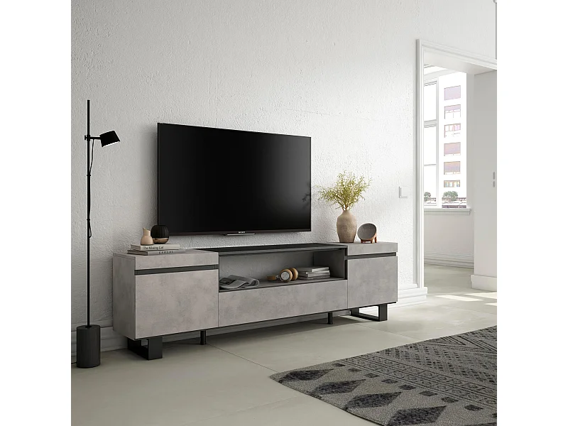 Móvel de TV, 200x35x57cm, Para televisores até 80", Design industrial, Cimento