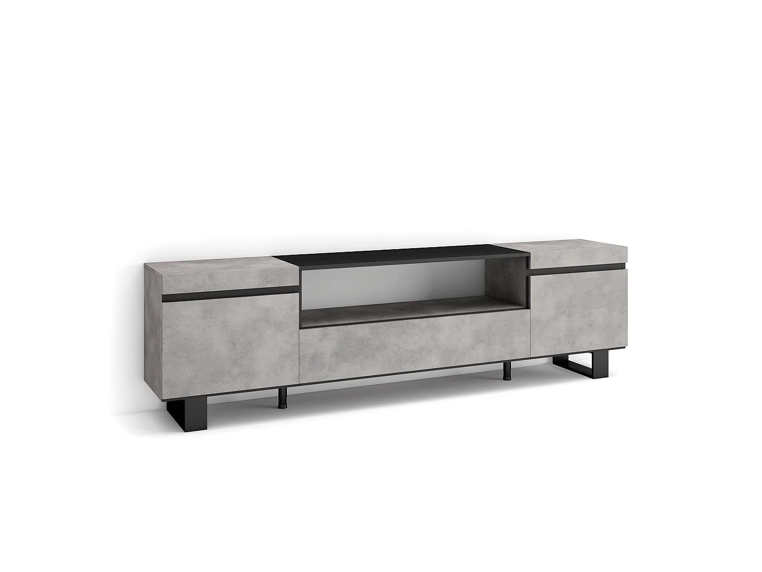Meuble TV, Banc Télé, 200x35x57cm, Pour les TV jusqu'à 80", Design industriel, Ciment